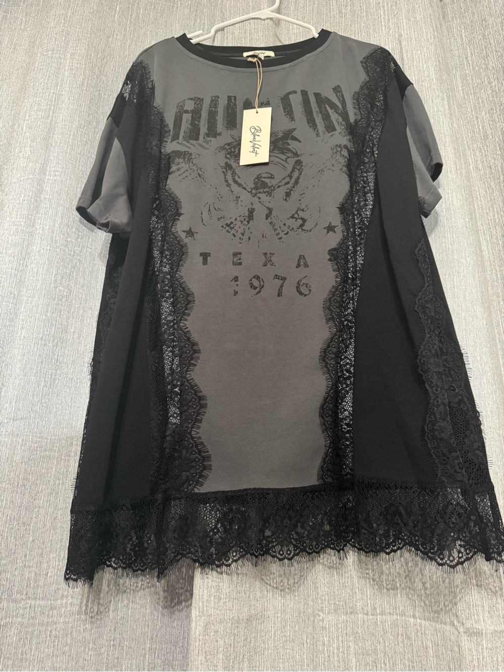 Blue Velvet Black and Gray Lace- T shirt dress